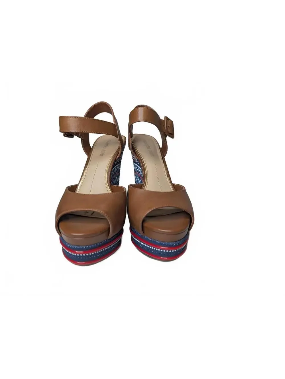 Gianni Bini Embroidered Platform Wedge Sandal with Faux-Leather Straps Size 7.5